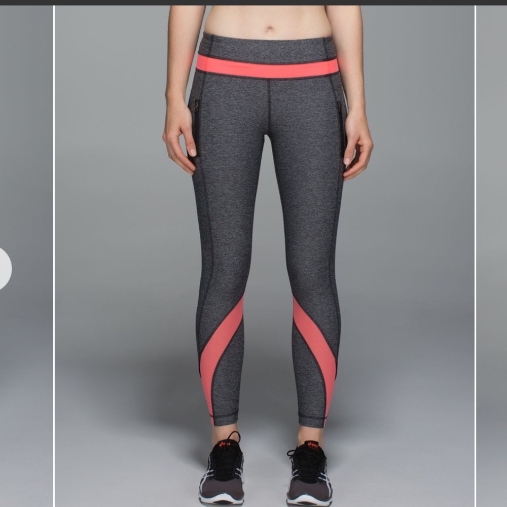 Lululemon Inspire Tight II Leggings (Mesh) Heathered Black / Grapefruit